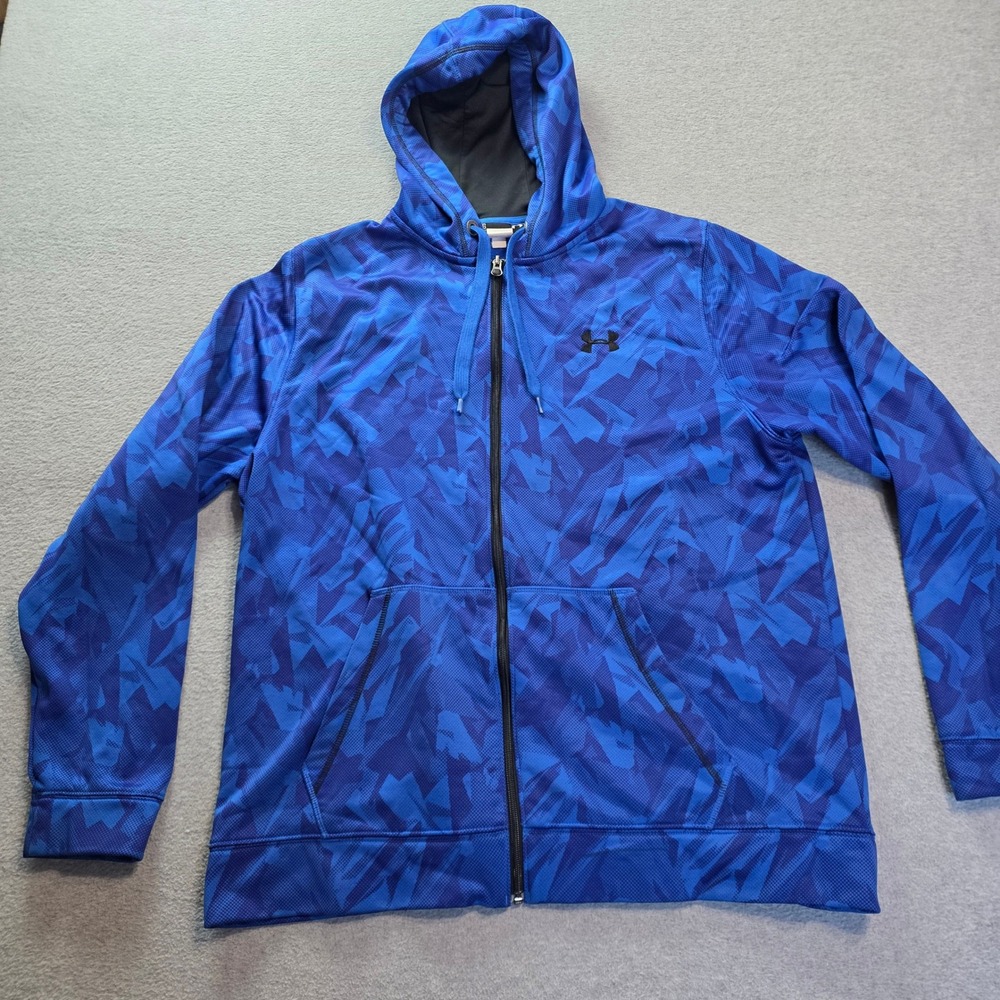Under Armour Hoodie Jacket Mens Large Blue Camo Loose Fit Full Zip Performance